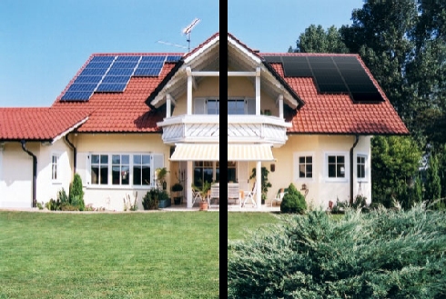 Panelen in tiefschwarz und Solar-Blau zum optischen...