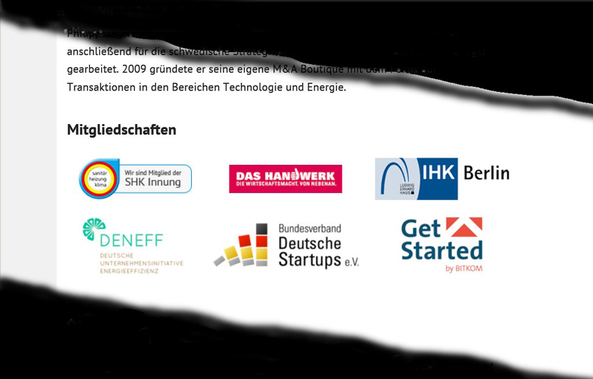 Das beschriebene Start-up ist nach eigenen (Homepage)Angaben Mitglied der SHK-Innung und bewirbt dies auf der Homepage (siehe Bild) auch mit dem bekannten Eckring! 