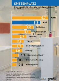 Bestätigung: Wieder einmal wies eine repräsentative Untersuchung nach, dass das Bad im Renovierungs-Ranking der Bundesbürger zu den klaren Favoriten gehört. Grafik: VDS