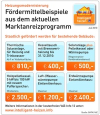Fördermittelbeispiele zur heizungsmodernisierung. Quelle: BAFA/VdZ