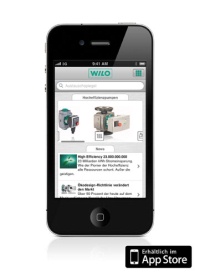 Der „Wilo Assistent“ bringt die ganze Welt hocheffizienter Pumpentechnik jetzt auf die mobilen Apple-Geräte von Handwerkern und TGA-Fachplanern. Die kostenlose App des Dortmunder Pumpenspezialisten WILO SE fasst viele bisher nur schriftlich bzw. im Internet verfügbare Informationen und Funktionen in einer mobilen Anwendung mit hohem Praxisnutzen zusammen. Bild: WILO SE<br />