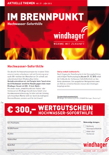 Windhager unterstützt die Flutopfer beim Tausch eines...
