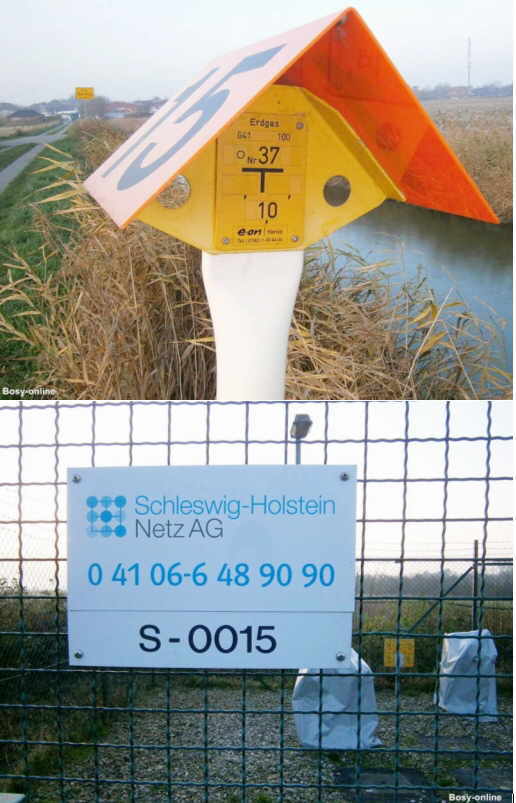Erdgas-Hinweisschild im freien Gelände<br />Erdgas-Zwischenstation