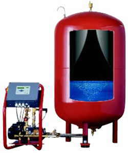 Pumpengesteuerte Druckhaltung<br />mit Nachspeisung und Entgasung; Ausdehnungsgefäß mit tauschbarer Blasenmembrane (Vollmembrane)