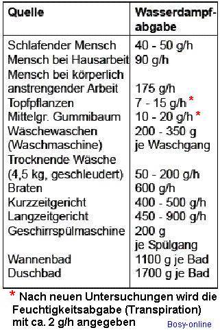 Eintrag von Feuchtigkeit als Wasserdampf in Wohnungen